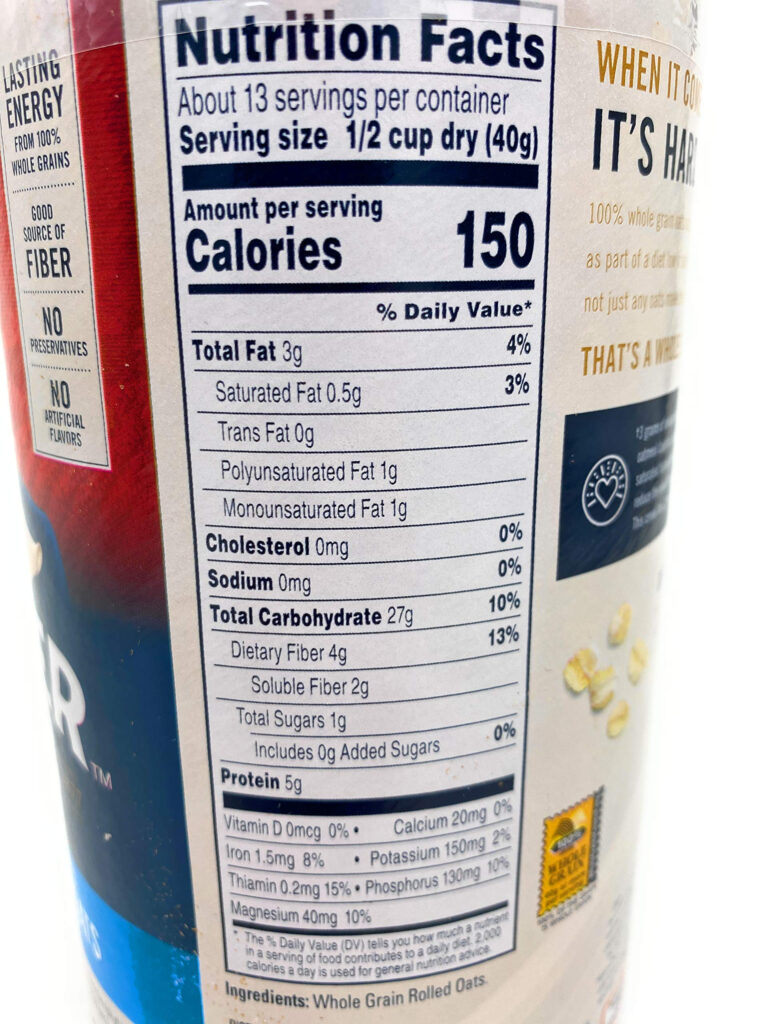 44 Quaker Oats Nutrition Facts Label