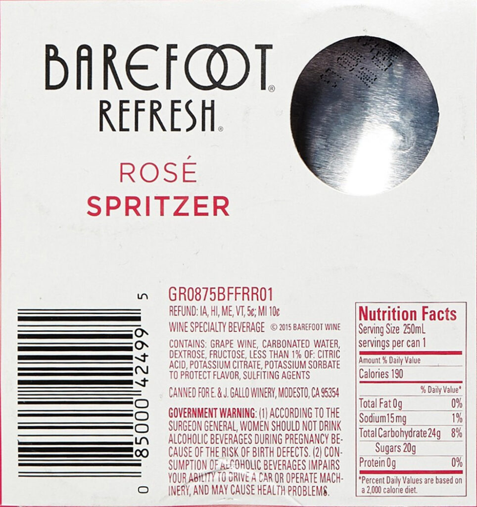 Barefoot Rose Wine Nutrition Facts Nutrition Pics