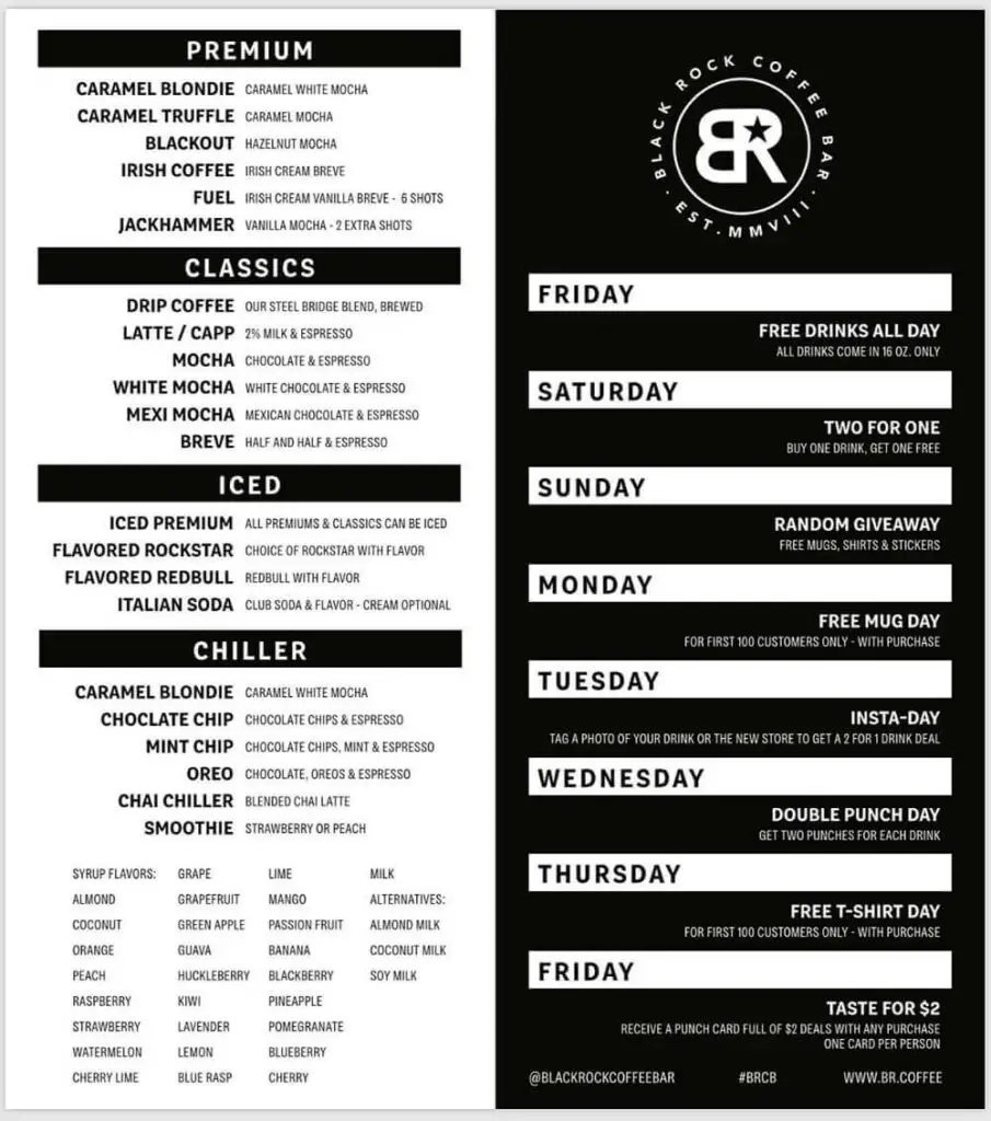 Black Rock Coffee Menu Prices Updated March 2024