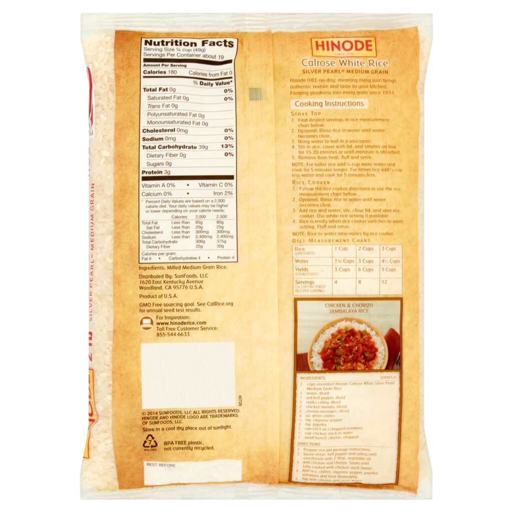 Calrose White Rice Nutrition Facts Nutrition Ftempo