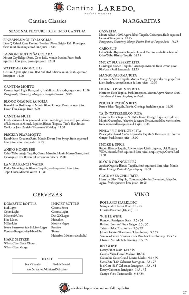 Cantina Laredo Menu With Prices Pictures For 2024 