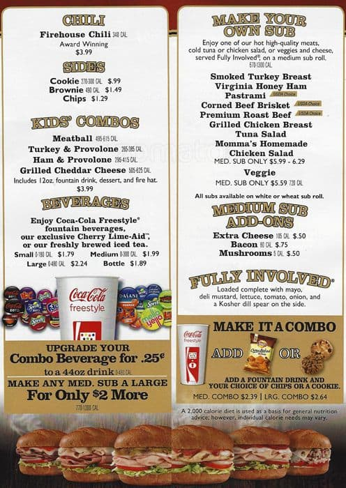 Firehouse Subs Menu With Prices Printable