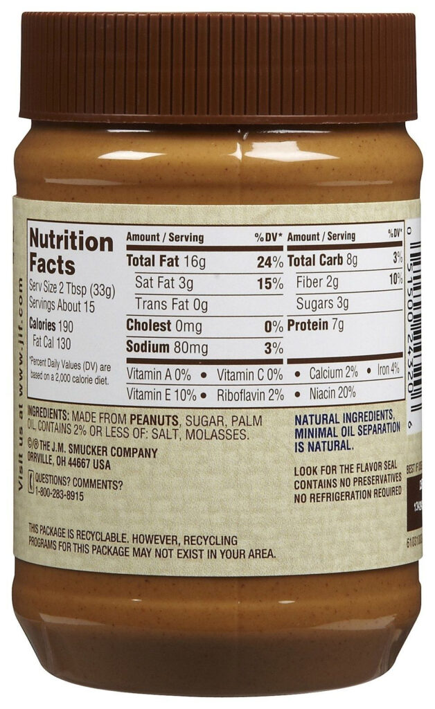 Food Label For Peanut Butter