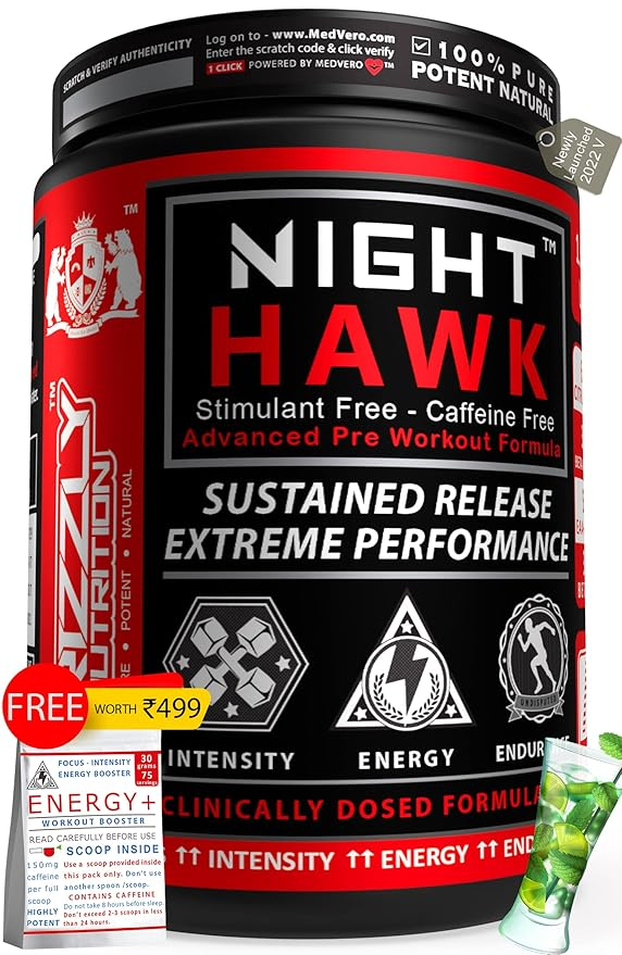 Grizzly Nutrition NIGHT HAWK Stimulant Free No Caffeine Pre Workout 