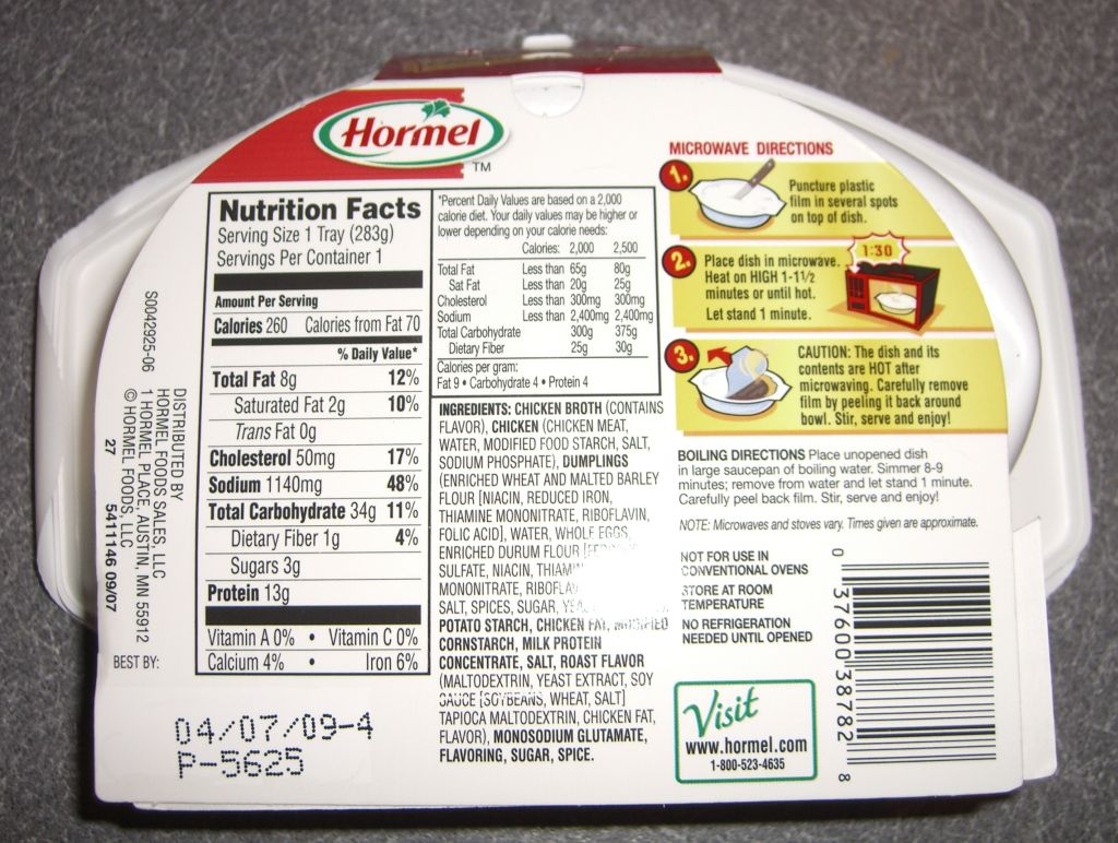 Hormel Chicken Dumplings MRE Info