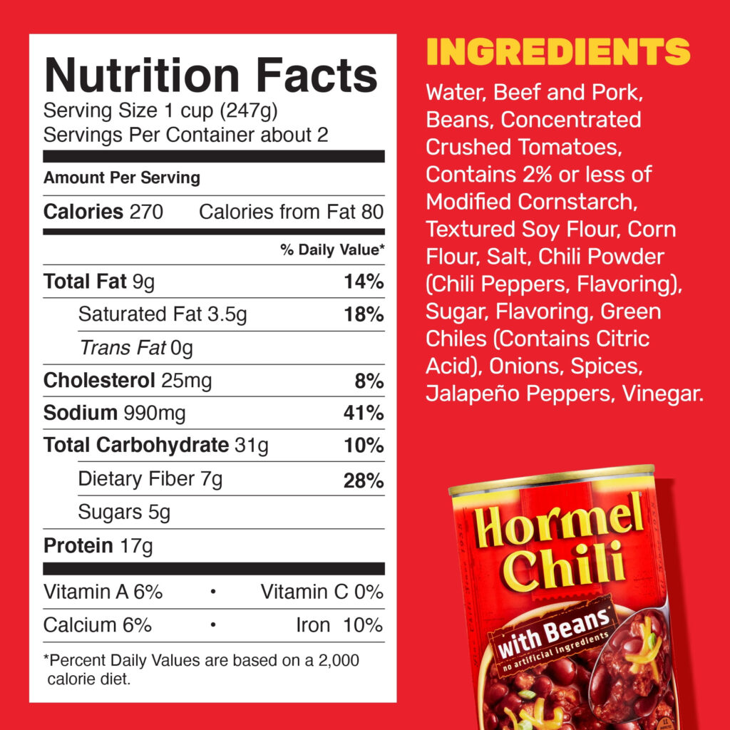 Hormel Chili With Beans Nutrition Label Besto Blog