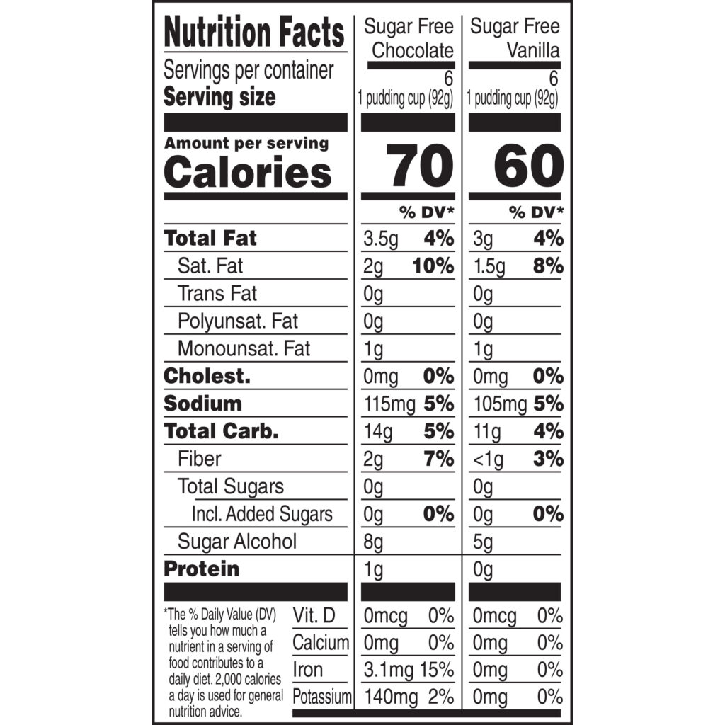 Hunt S Snack Pack Sugar Free Vanilla Pudding Nutrition Information 