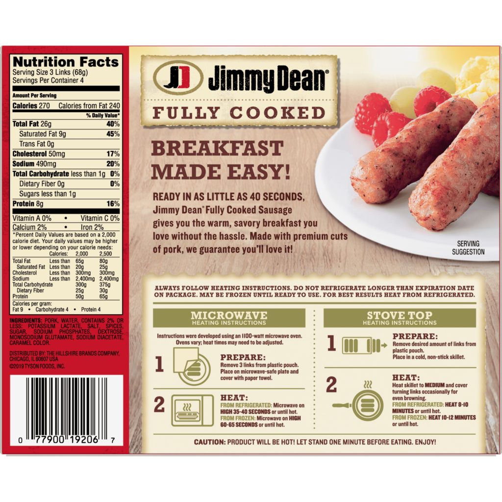 Jimmy Dean Fully Cooked Sausage Links Nutrition Nutrition Pics