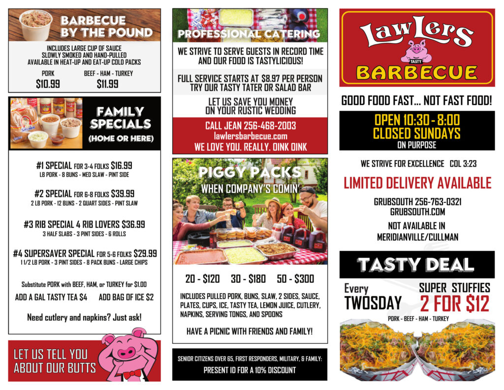 LawLers Barbecue Menu In Huntsville Alabama USA