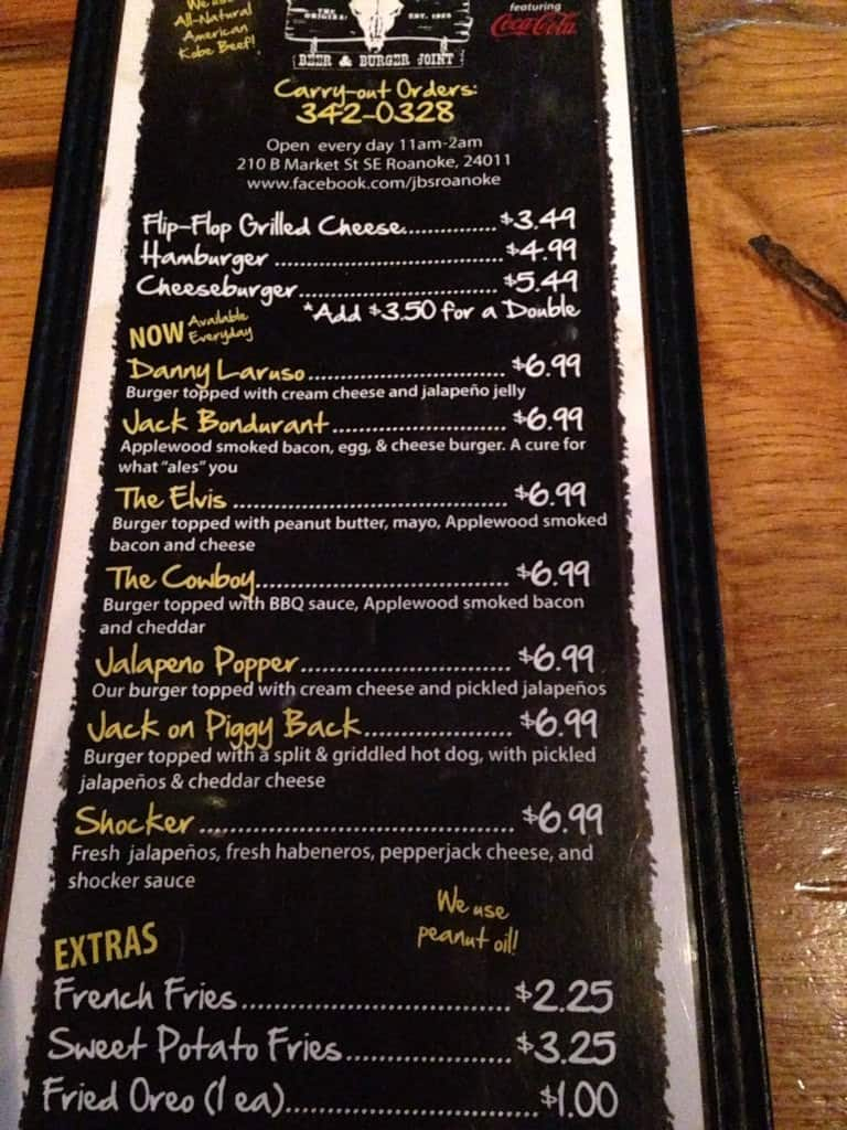 Menu At Jack Brown s Beer Burger Joint Roanoke Pub Bar Roanoke