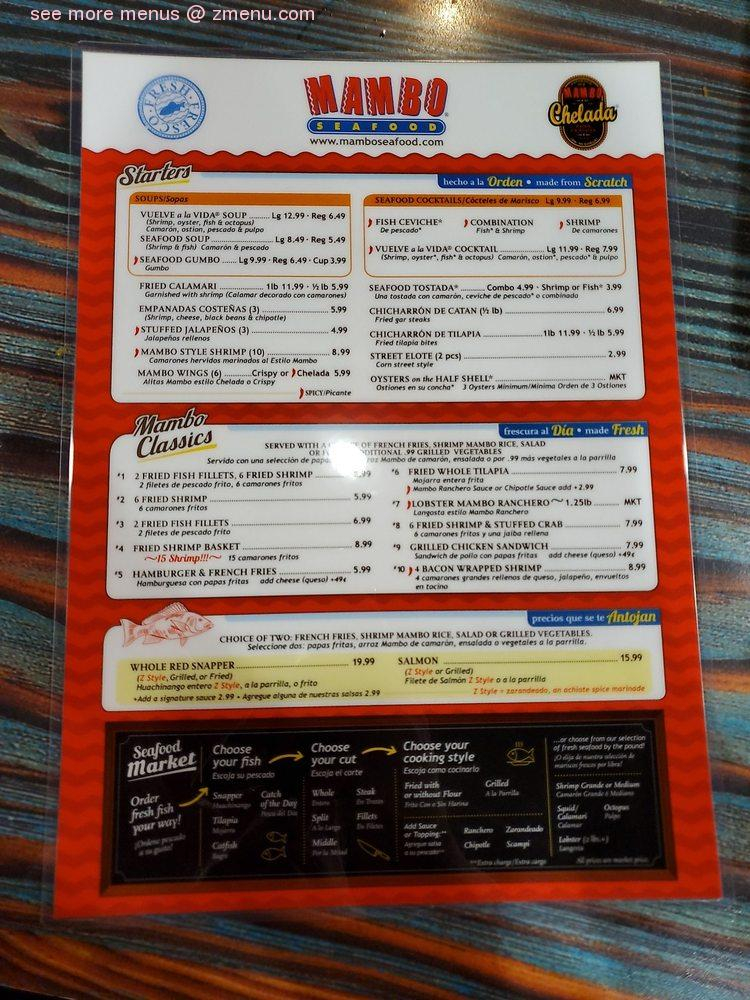 Menu At Mambo Seafood Restaurant Houston Airline Dr