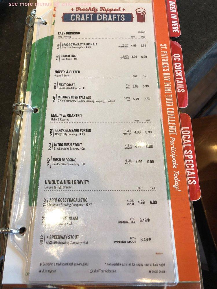 Menu At Old Chicago Pizza Taproom Pub Bar Liberal Centennial Blvd