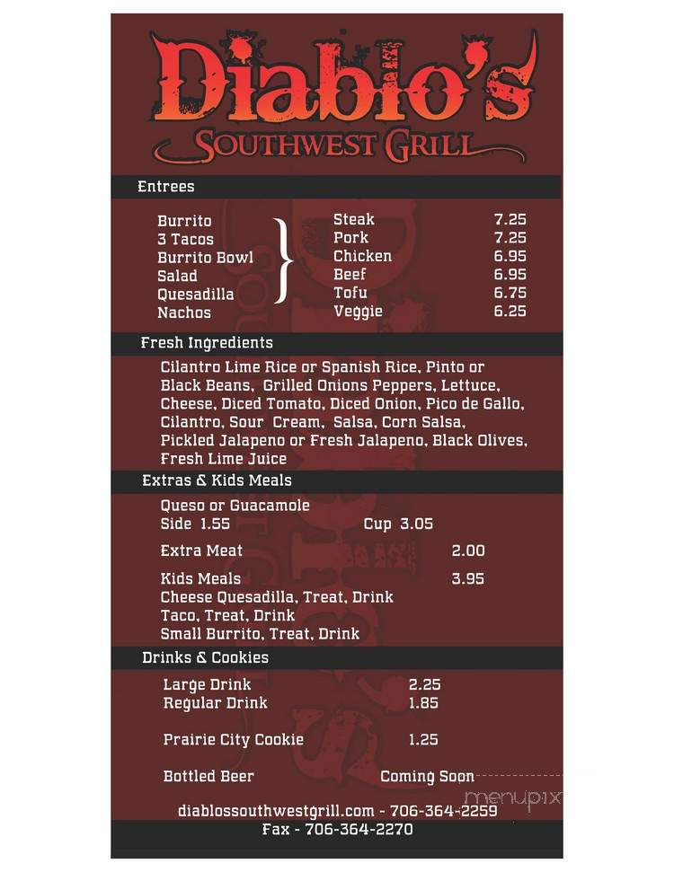 Menu Of Diablo s Southwest Grill In Augusta GA 30909