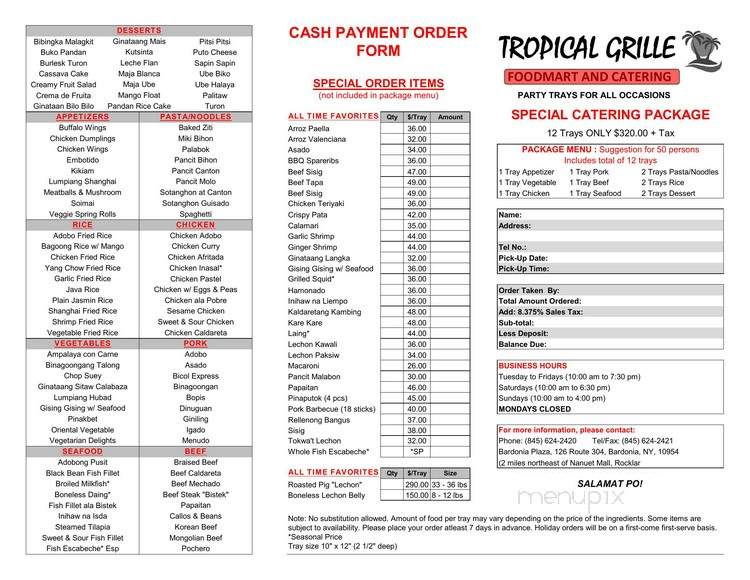 Menu Of Tropical Grille In Nanuet NY 10954