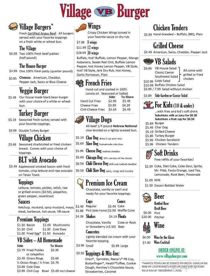 Menu Of Village Burger In Woodstock GA 30188