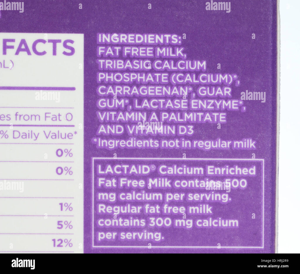 Nutritional Facts Milk Hi res Stock Photography And Images Alamy