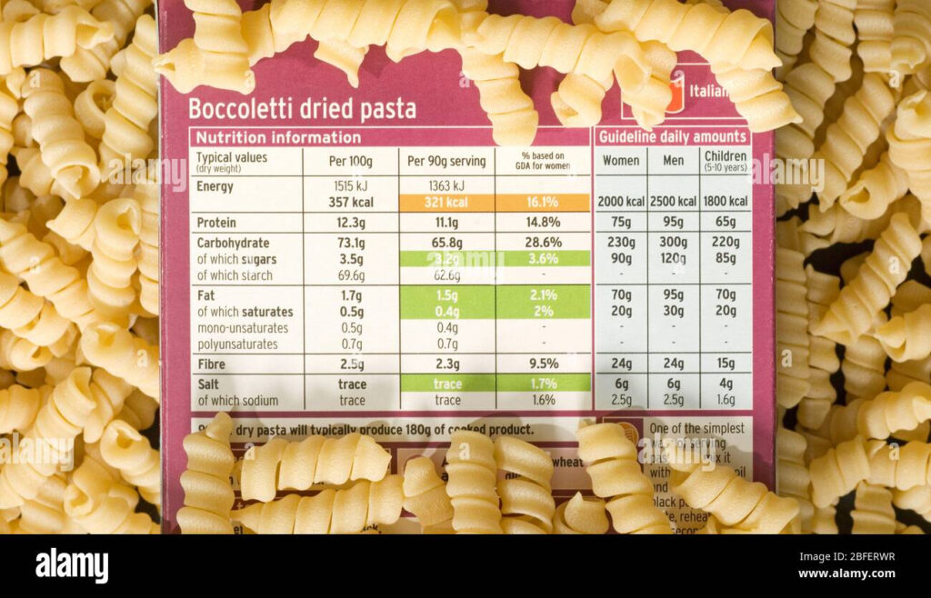 Pasta Nutritional Information Stock Photo Alamy