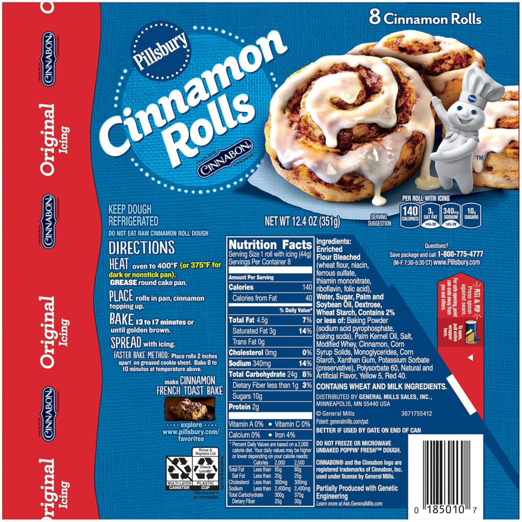 Pillsbury Cinnamon Rolls Nutrition Label