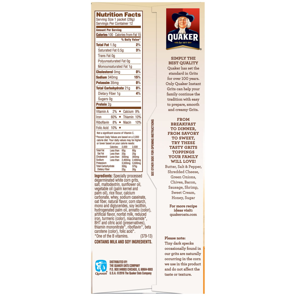 Quaker Instant Grits Nutrition Facts Besto Blog