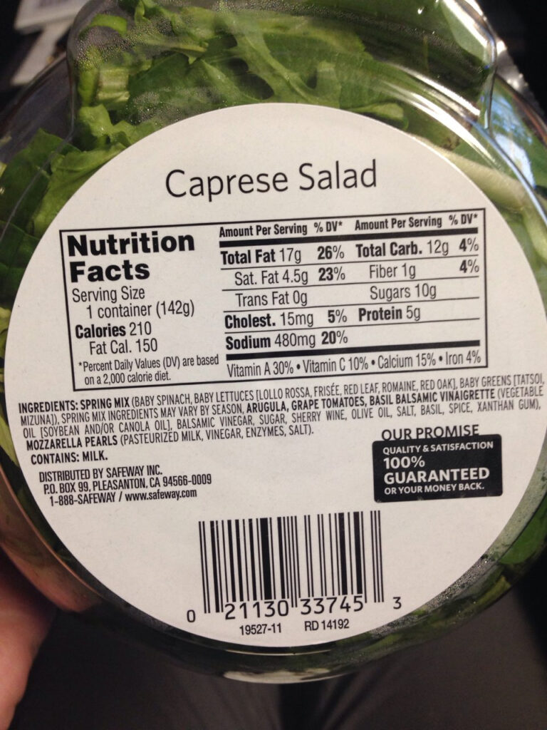 Safeway Farms Cafe Bowl Caprese Salad Calories Nutrition Analysis 