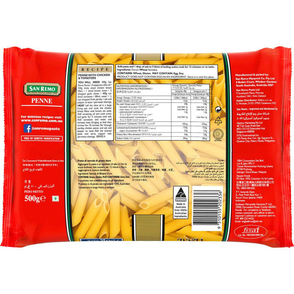 San Remo Penne Pasta No 18 750g Woolworths