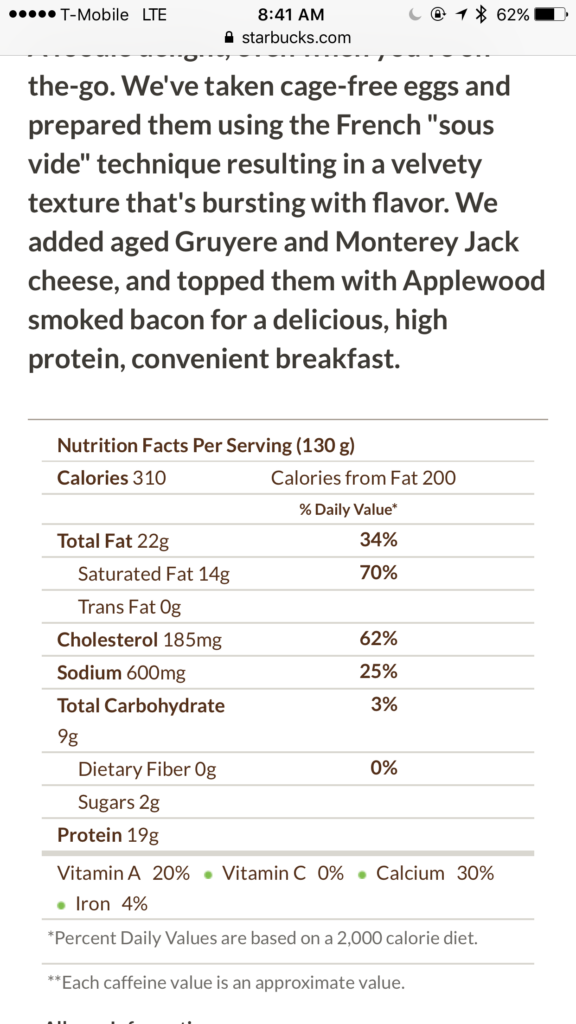 Starbucks Nutritional Information Sous Vide Besto Blog