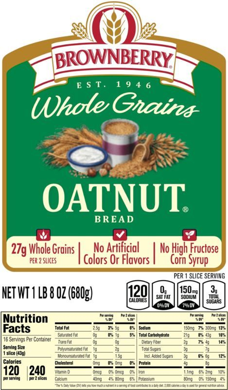 The Updated Nutrition Facts Label As Seen On Brownberry Whole Grains 