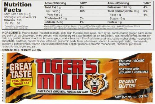 Tiger s Milk Energy Bar With Protein Peanut Butter 1 23 Ounce Bars 