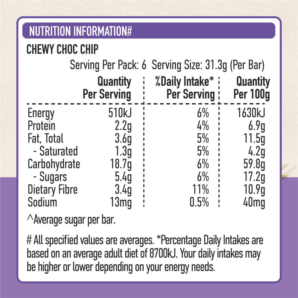 Uncle Tobys Muesli Bars Chewy Choc Chip 6 Pack Woolworths