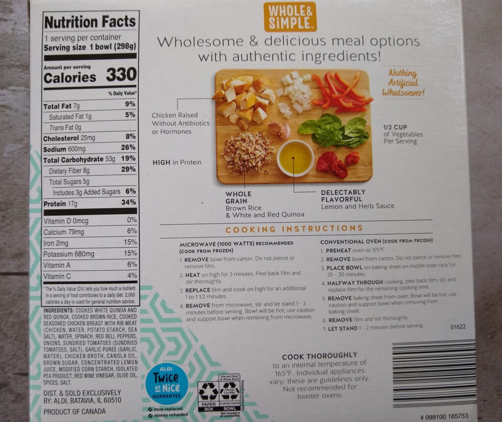 Whole Simple Mediterranean Style Chicken Quinoa Bowl Aldi Reviewer