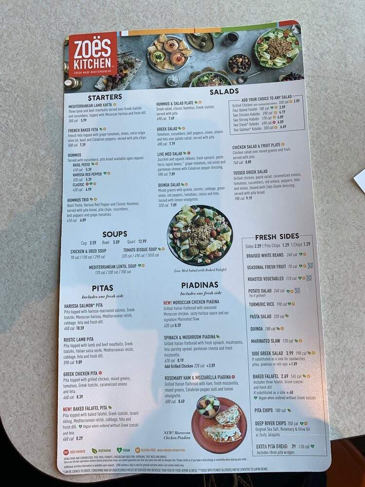 Zoes Kitchen Menu Wilmington Nc Dandk Organizer